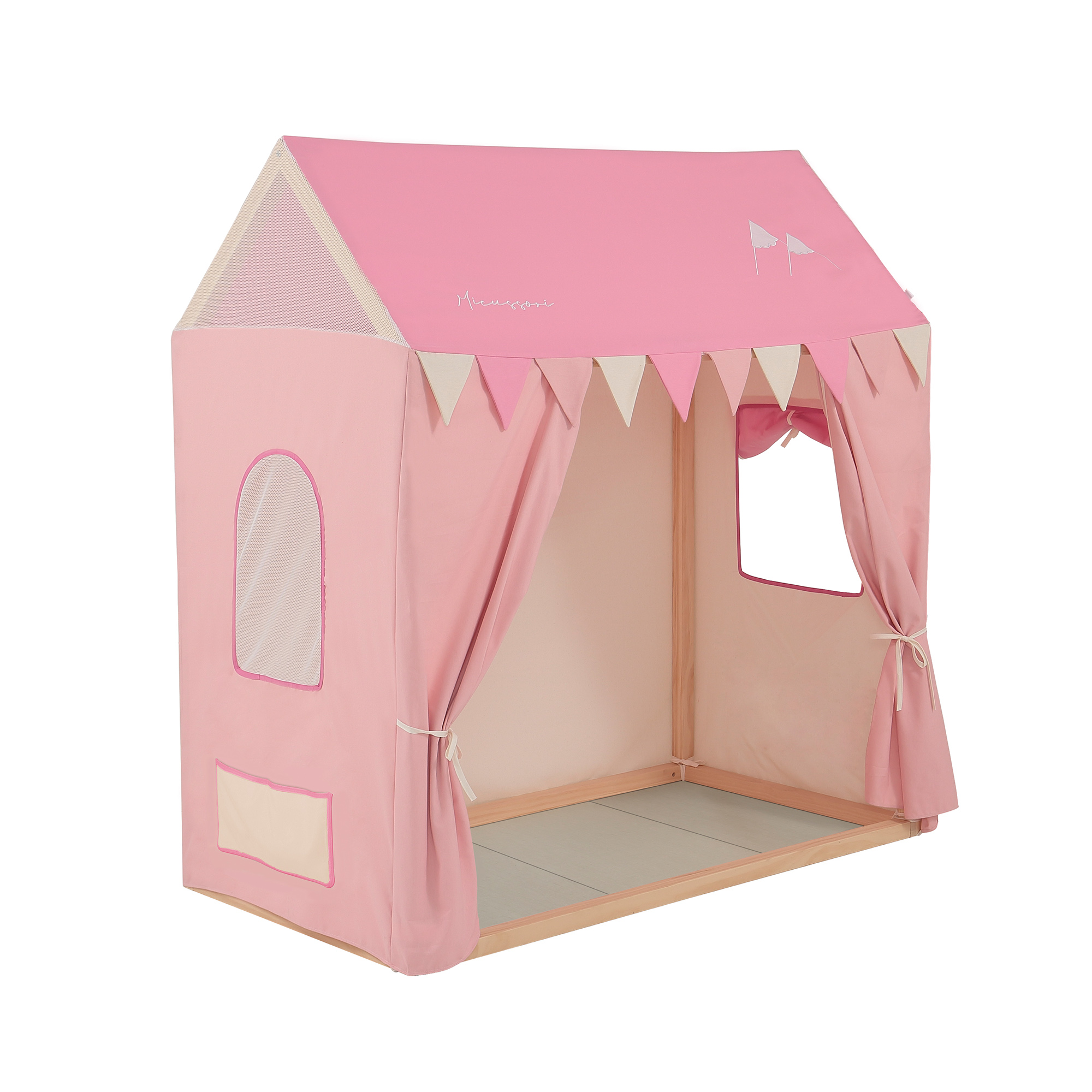Lit cabane Tipi House avec Tente de lit Pink Camp et système Led Micuna
