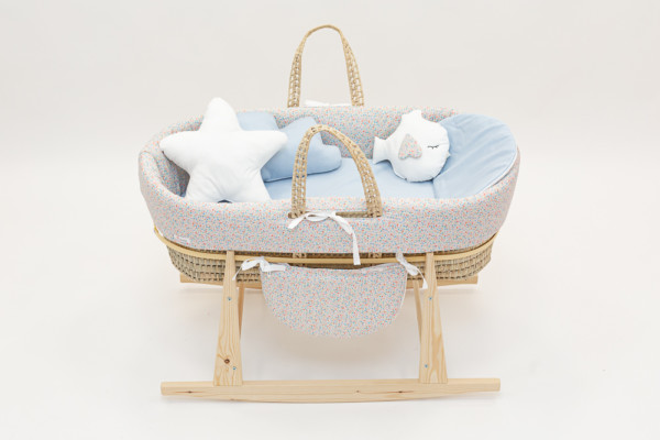 couffin bébé balancelle liberty bleu avec habillage et coussins inclus