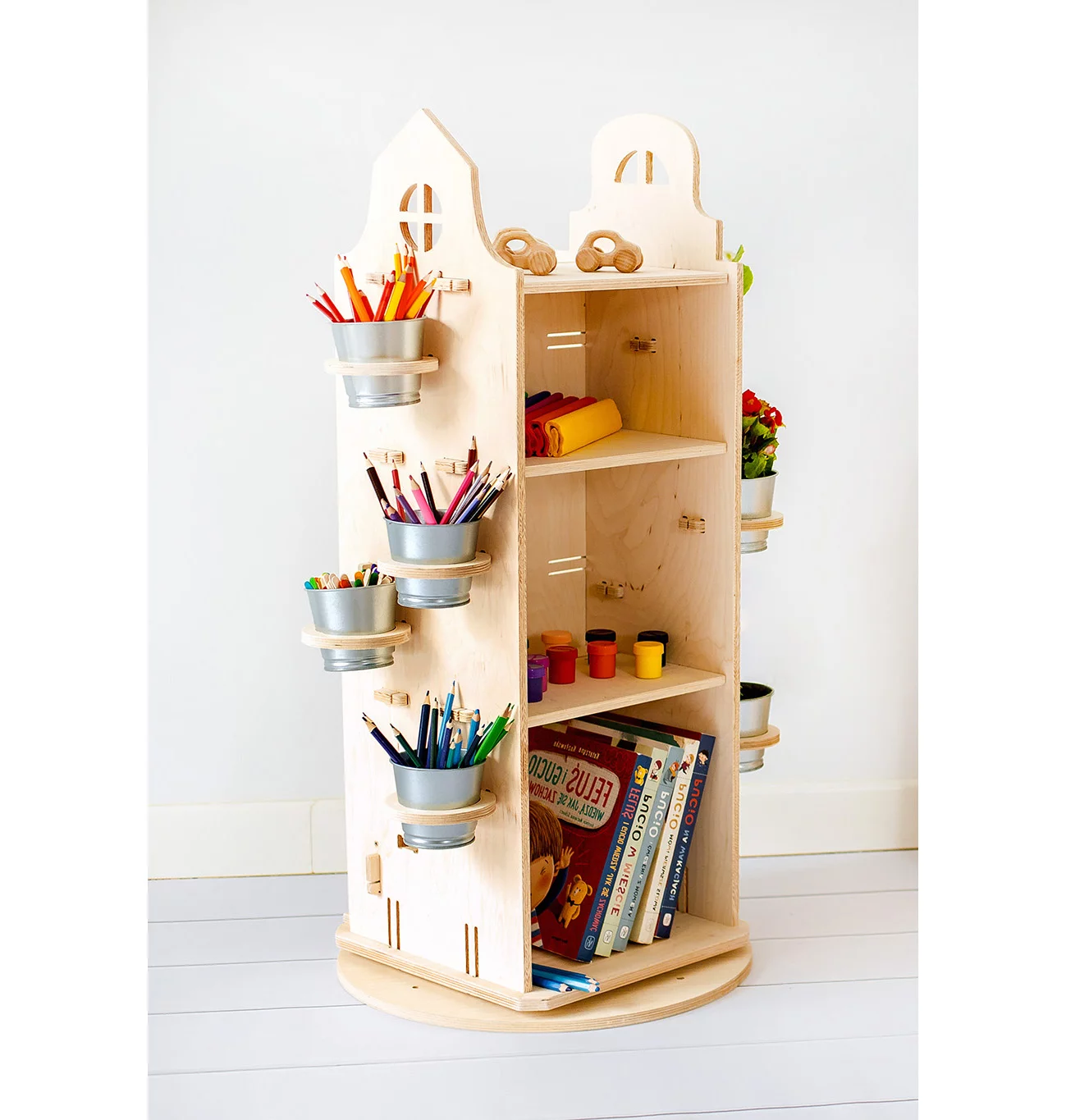 Bibliothèque Rotative Simple avec Ventouse pour Enfant, Étagères