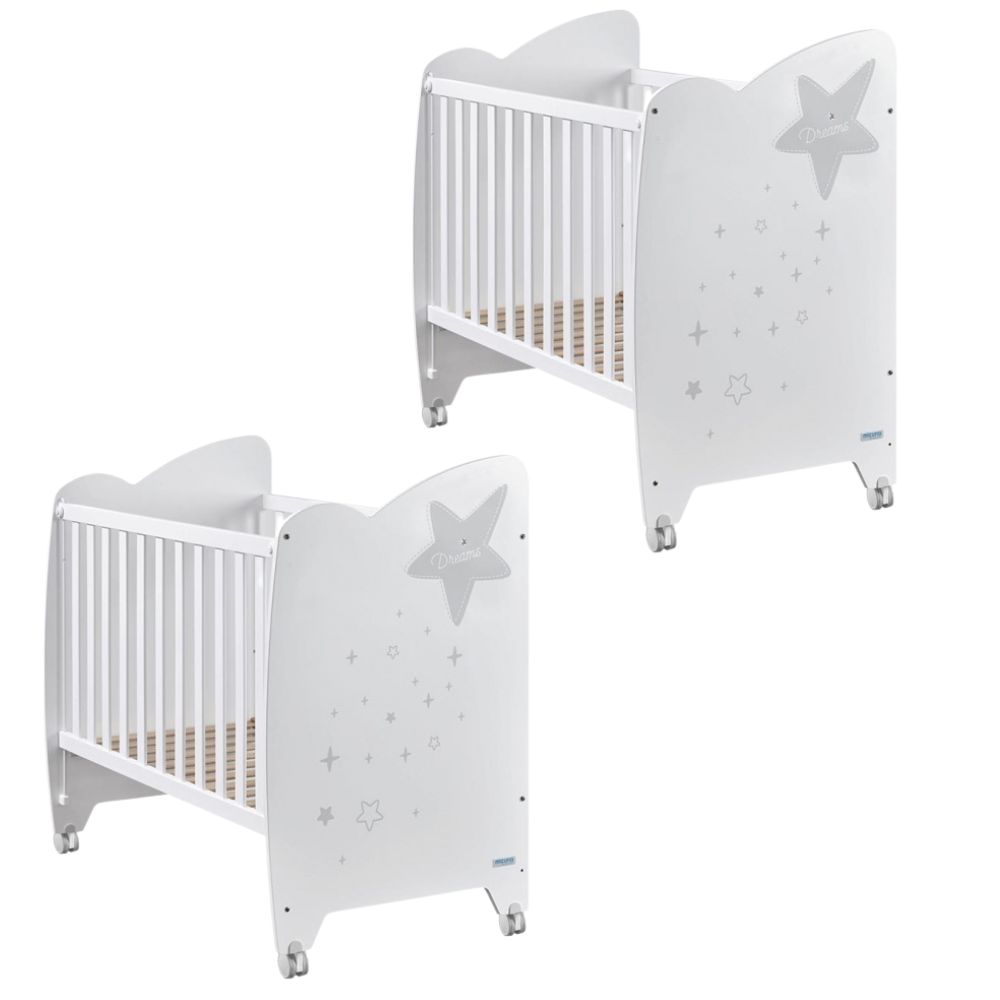 2 lits jumeaux pour bébés en 60×120 cm avec le kit jumeaux Bubu Micuna