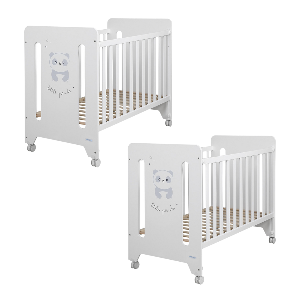 2 lits bébé 60x120 cm Petit Panda avec le kit jumeaux complet Micuna