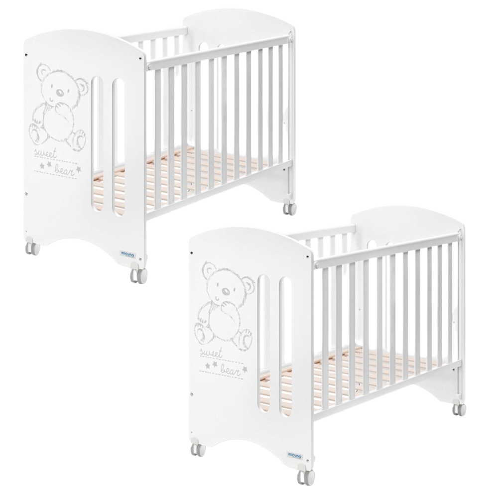 2 lits jumeaux pour bébés en 60×120 cm avec le kit jumeaux Bubu Micuna