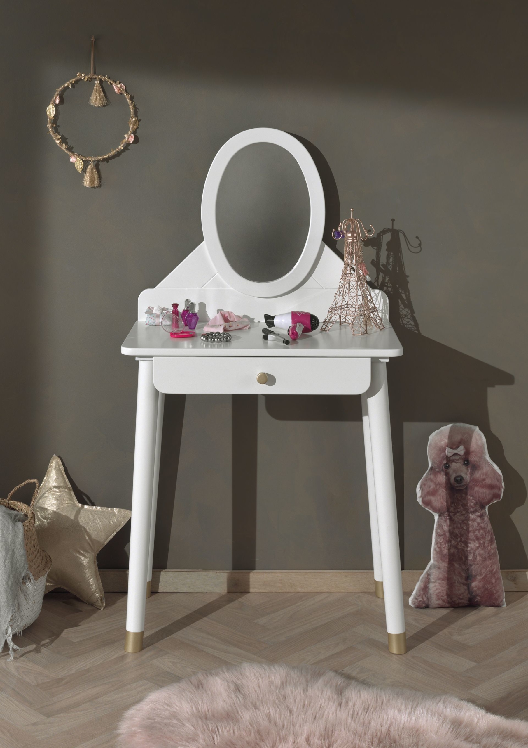 Coiffeuse en bois blanc pour enfant avec miroir et tiroir Billy Vipack
